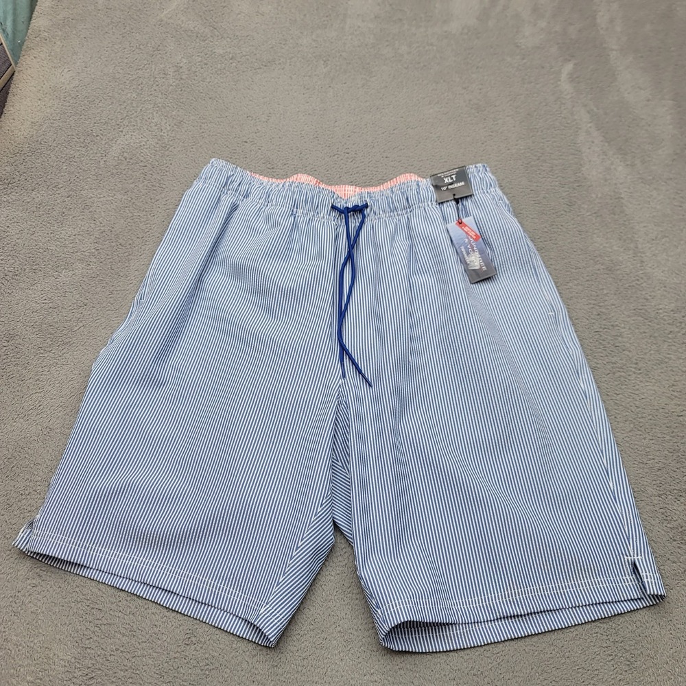 Roundtree & Yorke Swimwear Shorts Mens XLT Blue Striped Seersucker Lined